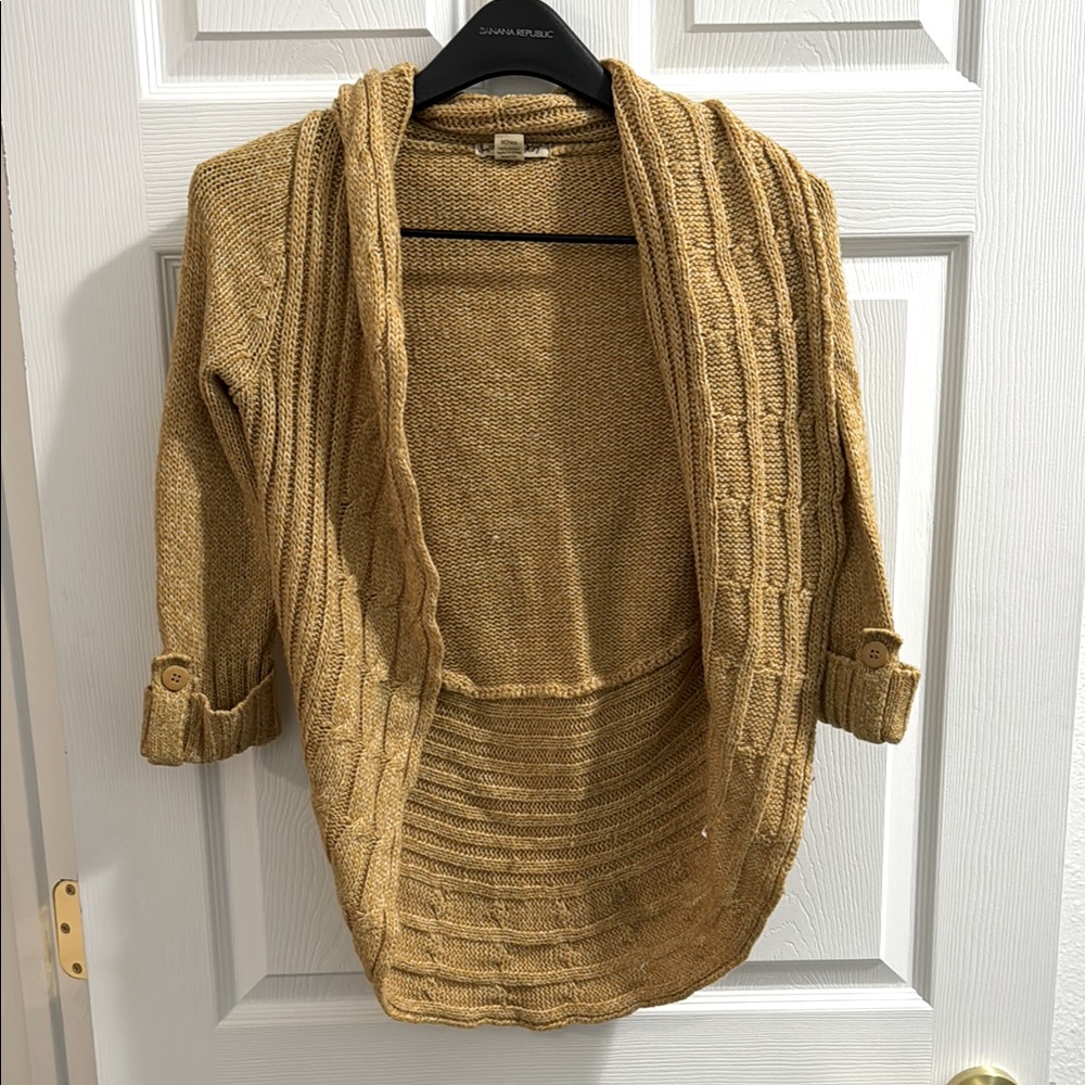 Buttery Popcorn Color Open-Front Knit Sweater Cardigan with Button Sleeves